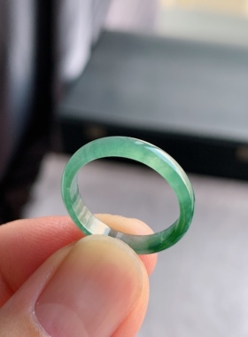 天然A货翡翠 冰种15号湖水绿男女戒指指环素圈戒圈尾戒XLF4