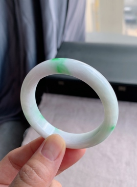 缅甸天然A货翡翠 54圈口飘阳绿正圈手镯703165玉镯T1