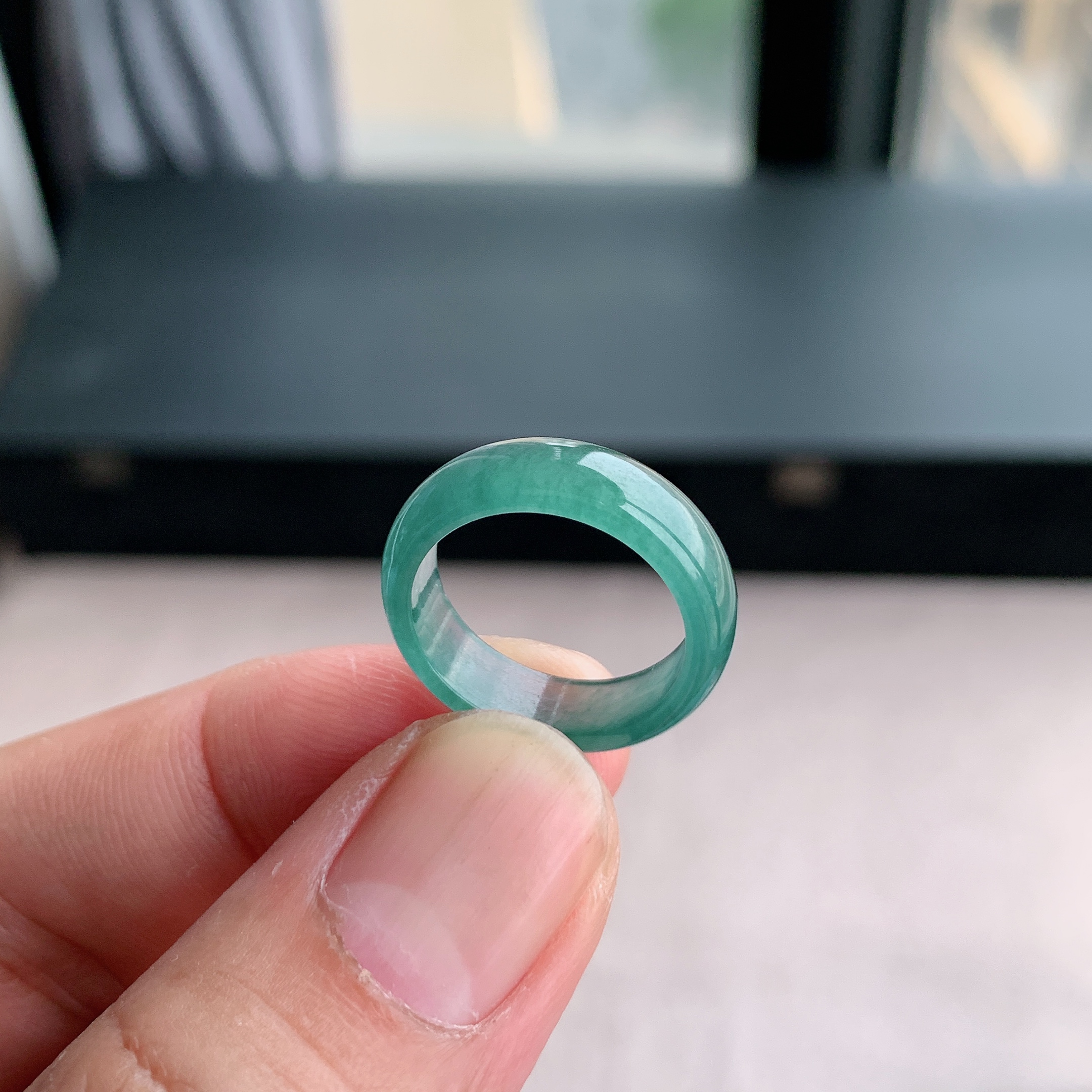 天然A货翡翠冰种11号天空蓝戒指