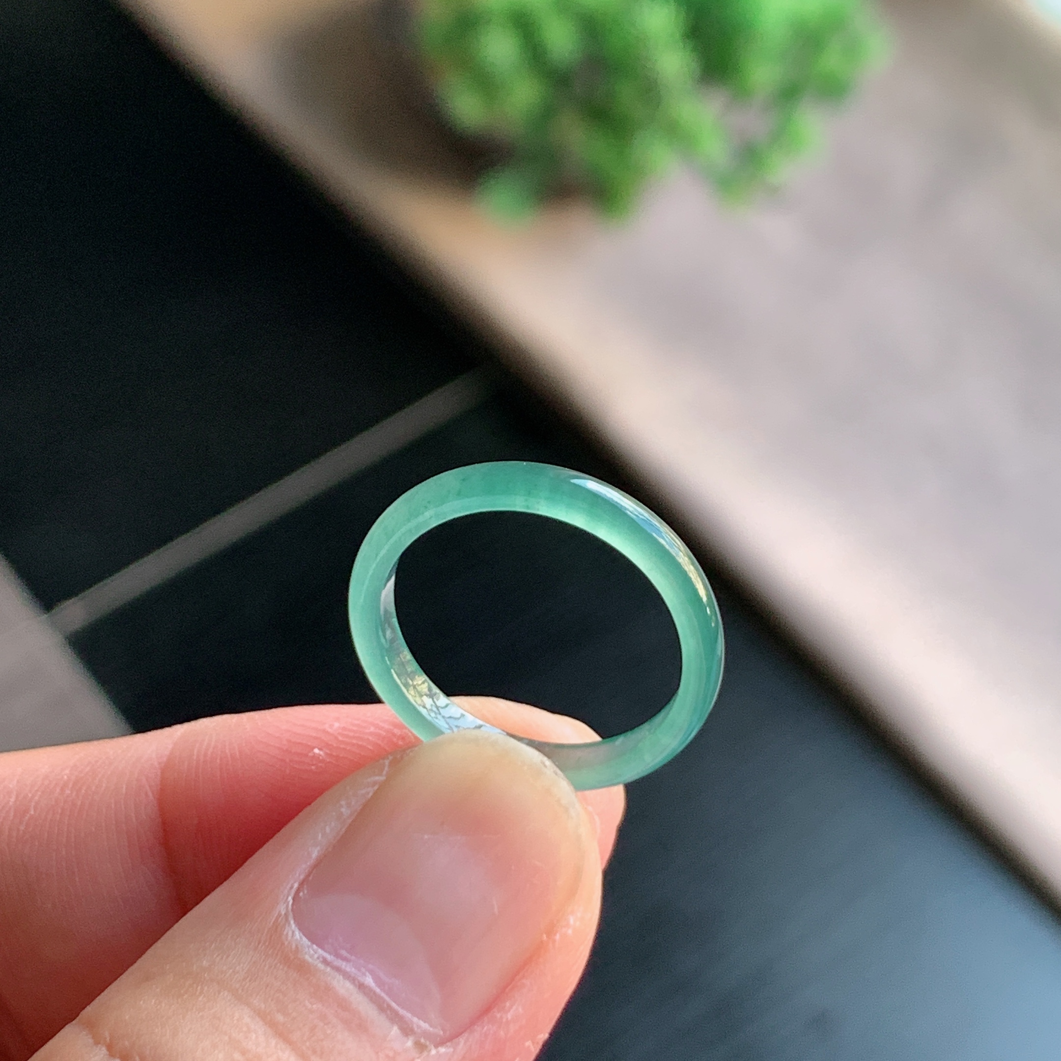 天然A货翡翠冰种16号天空蓝戒指