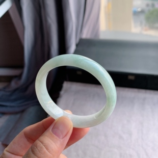 缅甸天然A货翡翠 54圈口白月光正圈手镯701504玉镯T1
