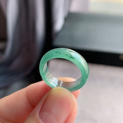 天然A货冰种翡翠冰飘花素圈戒指