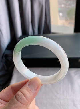 缅甸天然A货翡翠 57圈口飘蓝花正圈902005手镯玉镯L15