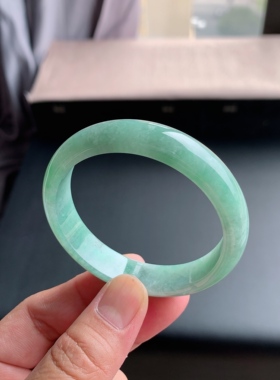 缅甸天然A货翡翠 56圈口满绿豆绿正圈手镯玉镯T5