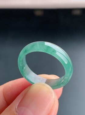 天然A货冰种翡翠天空蓝素圈戒指