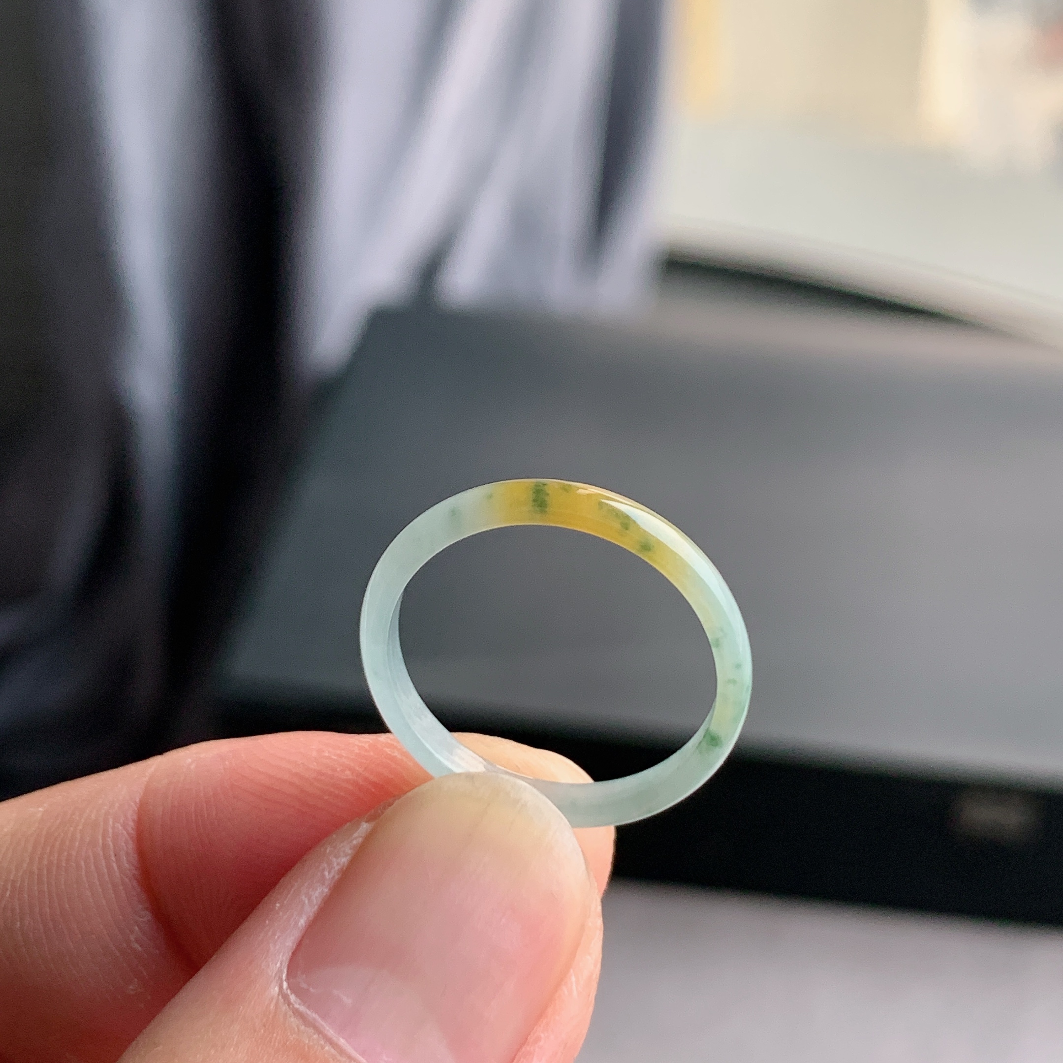 天然A货翡翠冰糯种17号黄翡戒指