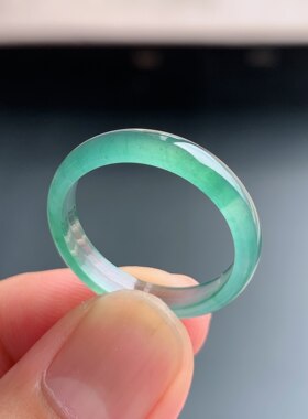 天然A货冰种晴空蓝翡翠素圈戒指