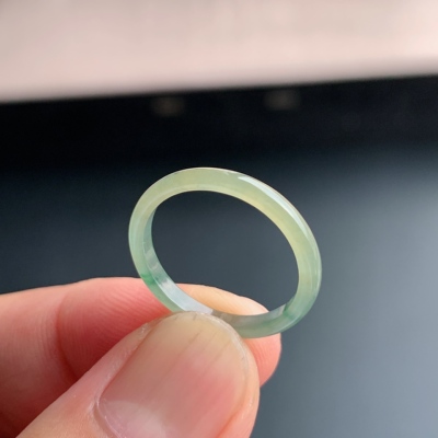 天然A货冰种黄翡翠素圈戒指