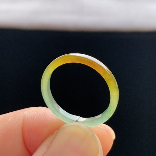 天然A货冰种黄翡翠方戒