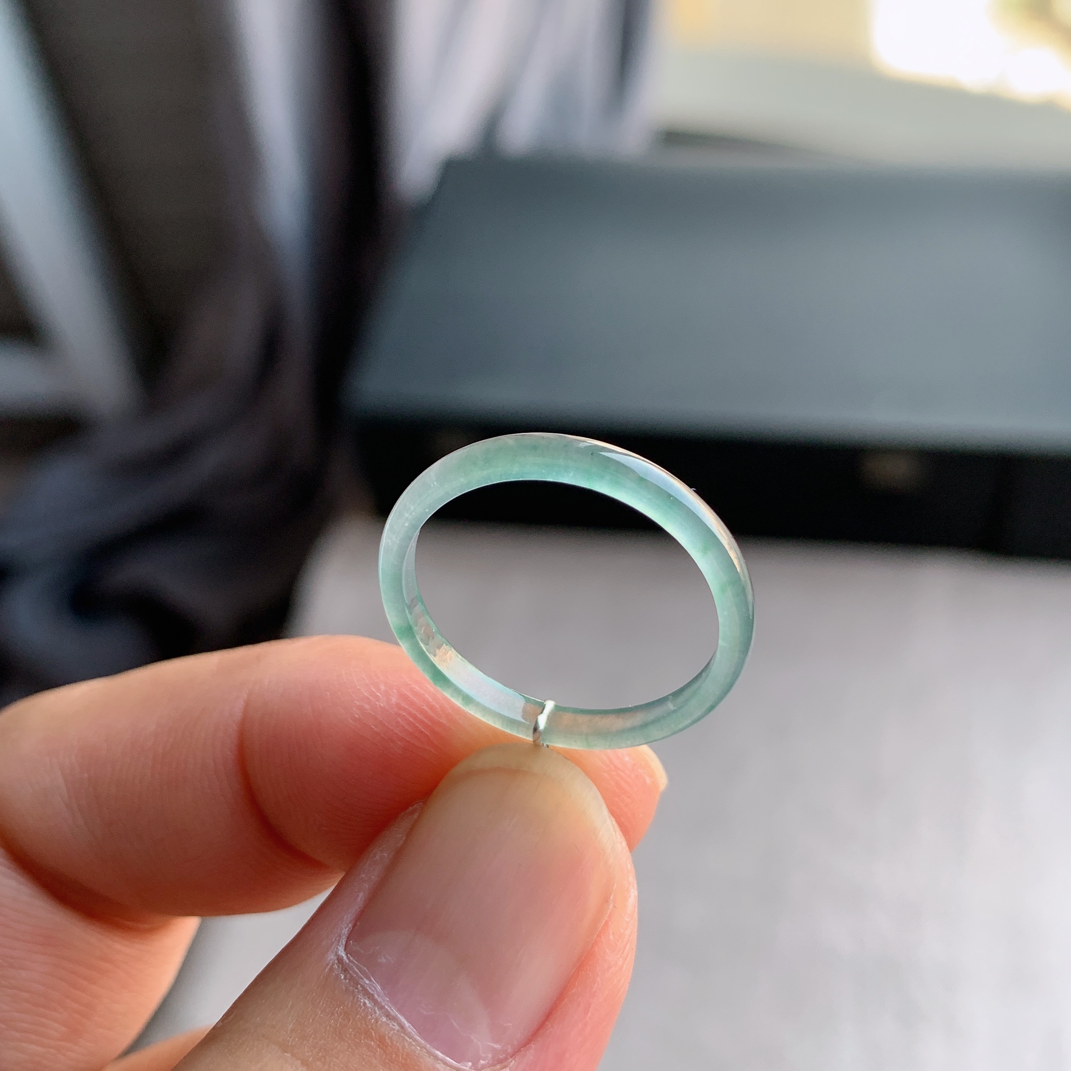 天然A货翡翠天空蓝戒指指环