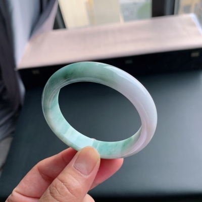 缅甸A货翡翠手镯57圈飘蓝花