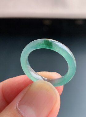 天然A货冰种飘花翡翠宽边戒指