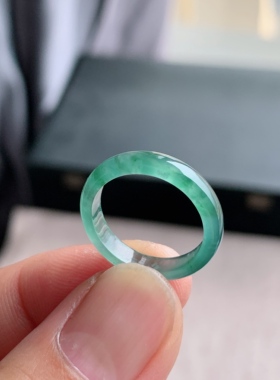 天然A货翡翠 冰种12号冰飘花男女戒指指环素圈戒圈LHC2