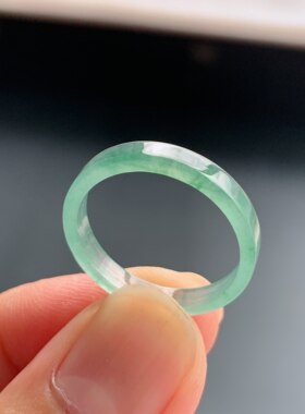 天然A货冰种翡翠白月光素圈戒指