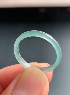 天然A货冰种翡翠天空蓝素圈戒指