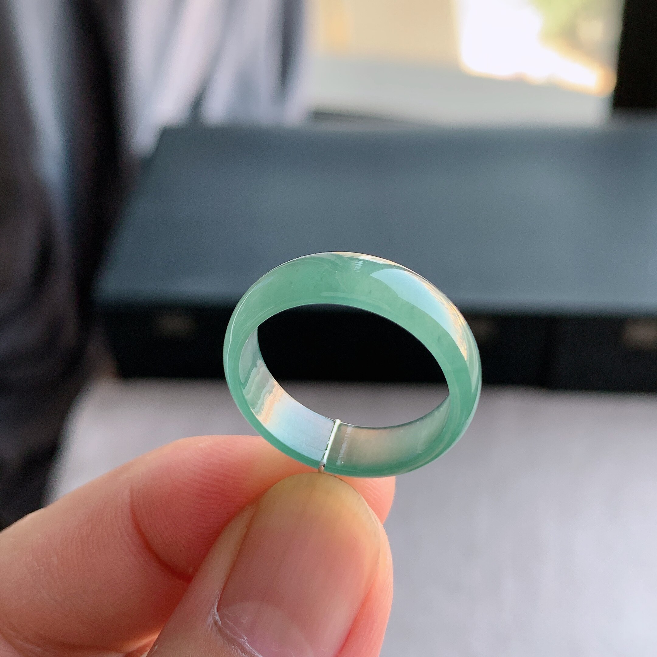 天然A货翡翠冰种21号晴水绿戒指