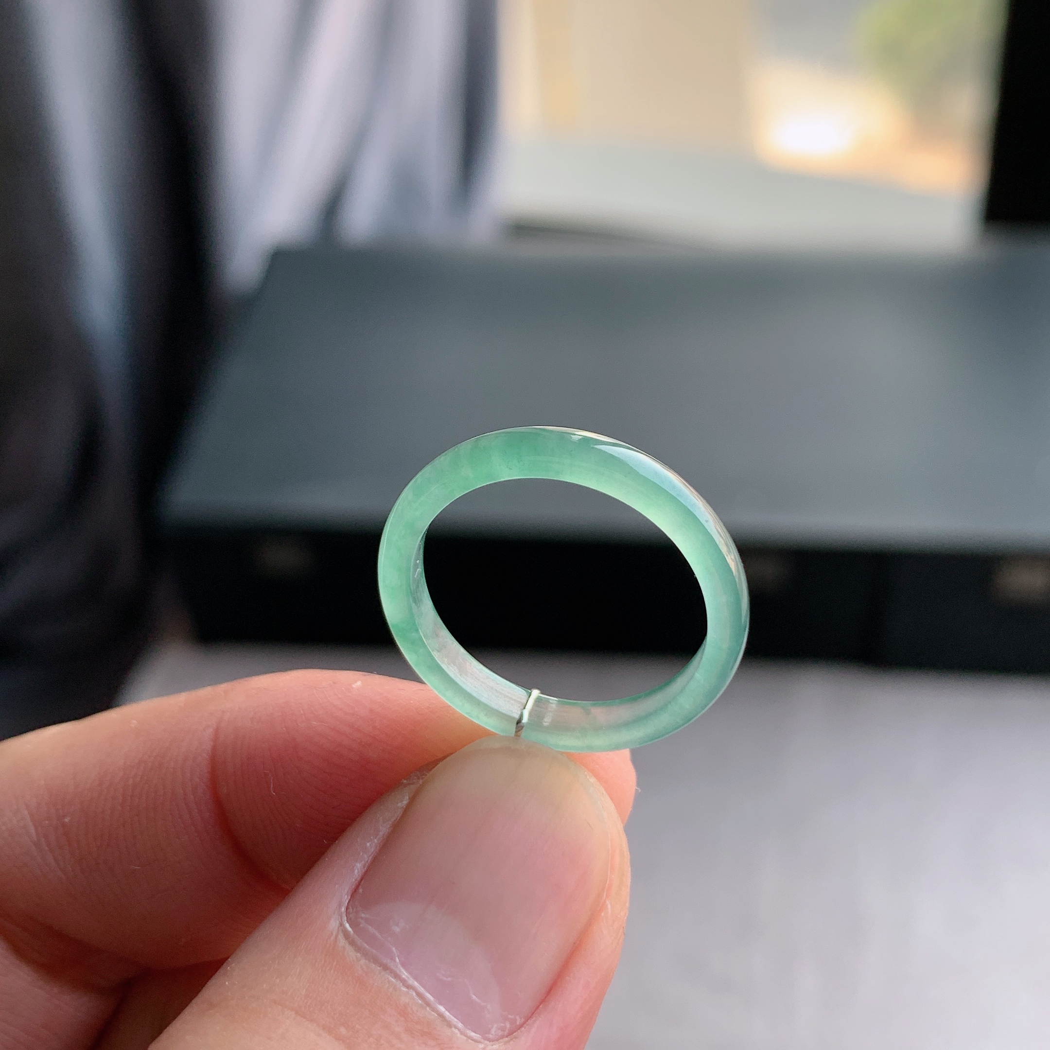 天然A货翡翠冰种17号晴水绿戒指