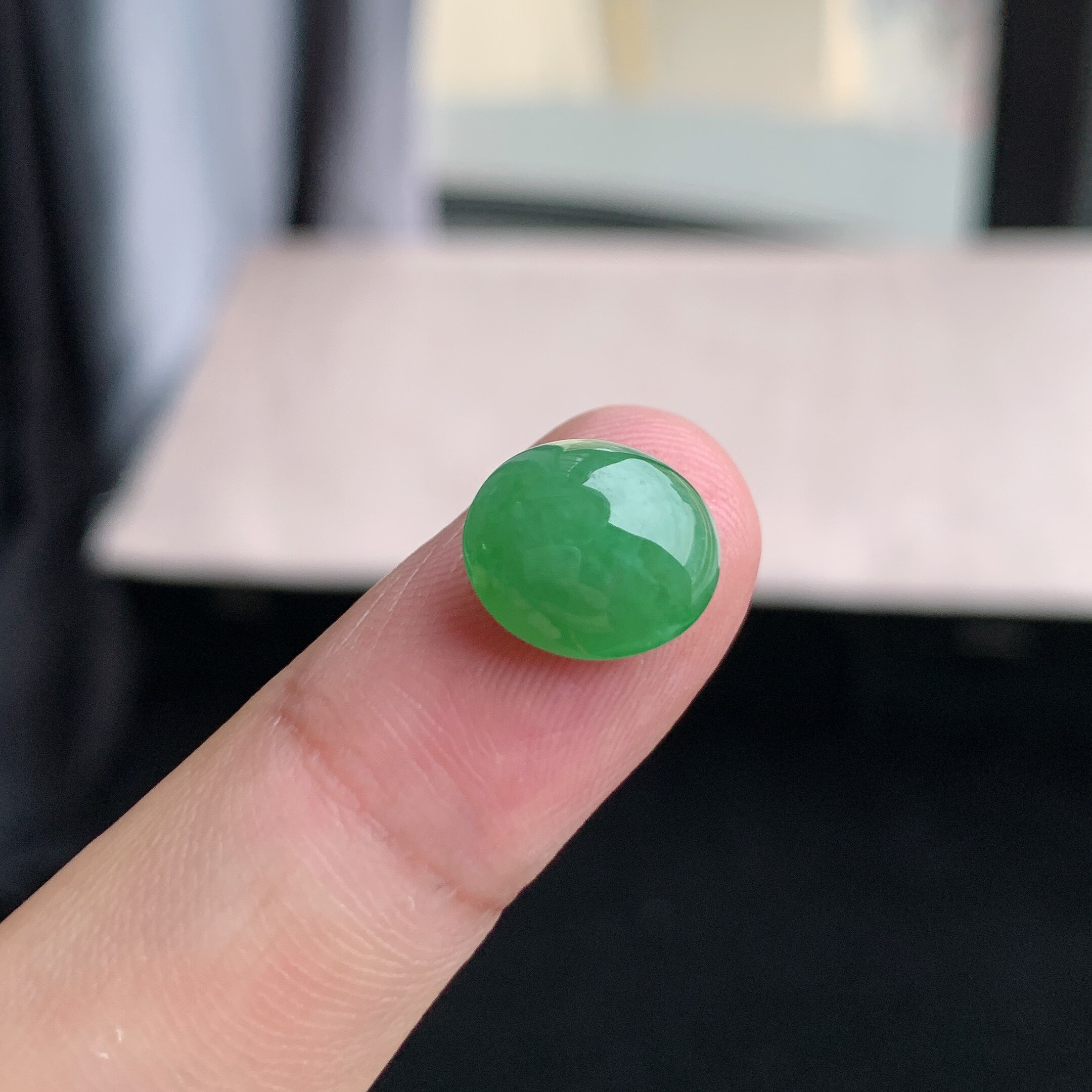 缅甸天然A货翡翠 冰糯种满绿阳绿蛋面戒面L7