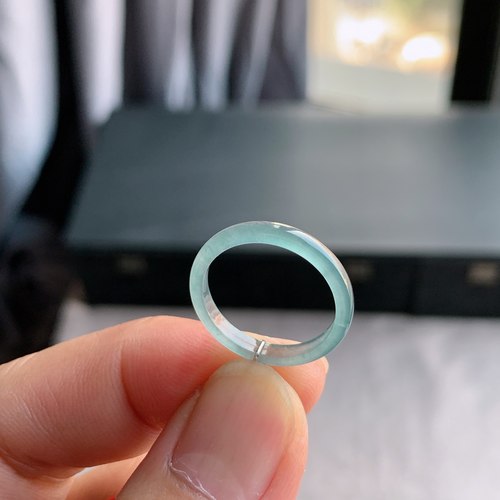 天然A货冰种白月光翡翠戒指