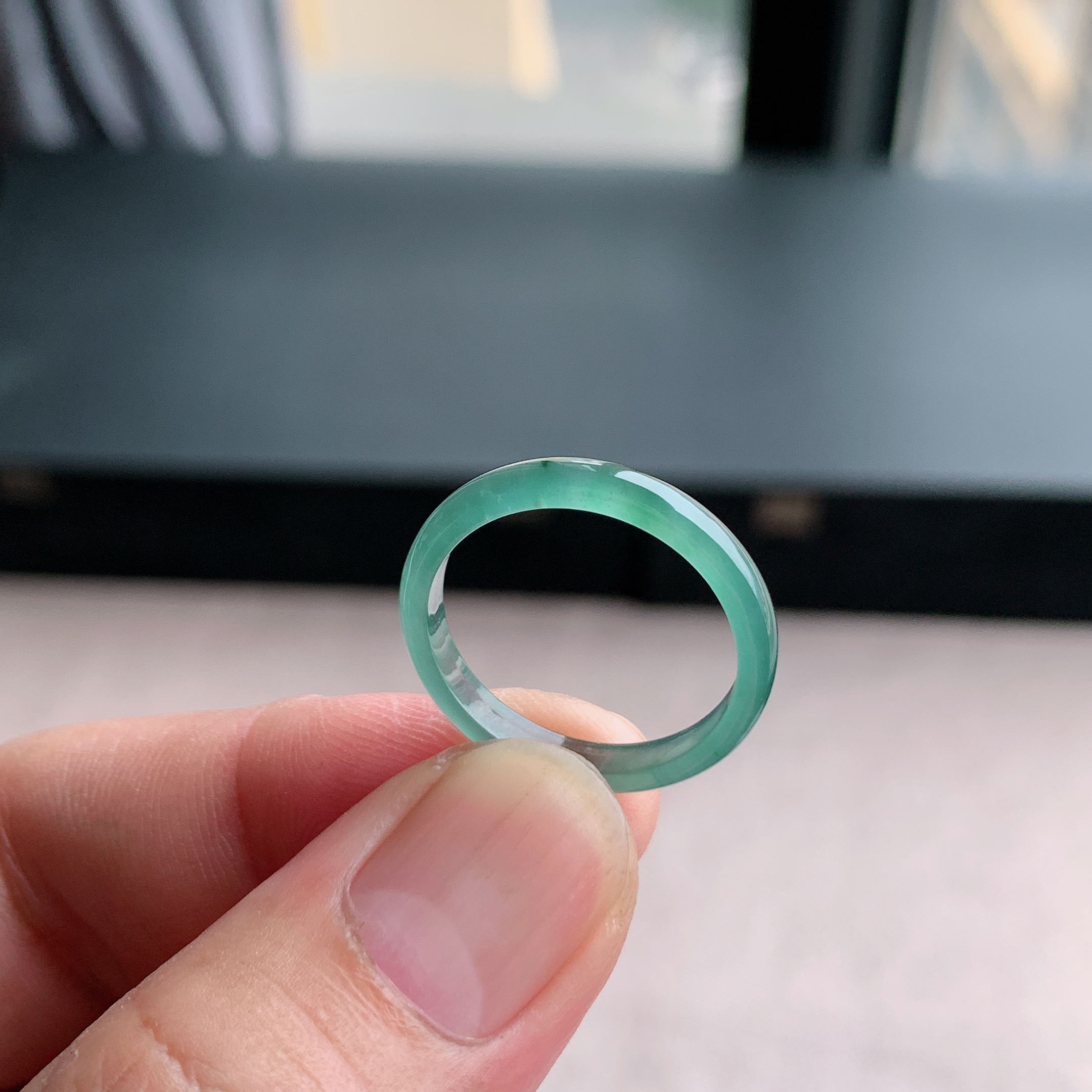 天然A货翡翠天空蓝戒指指环