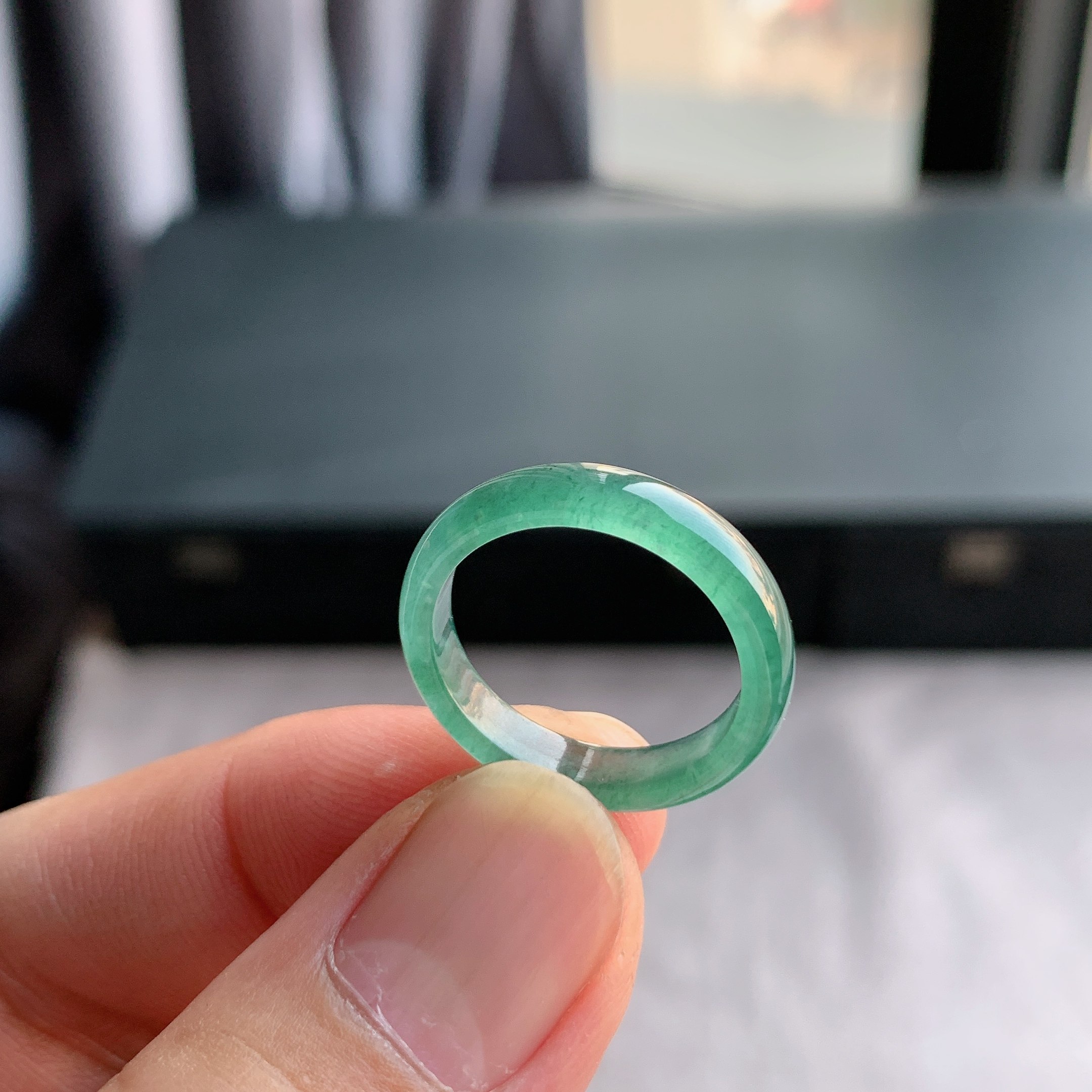 天然A货翡翠冰种16号湖水蓝戒指