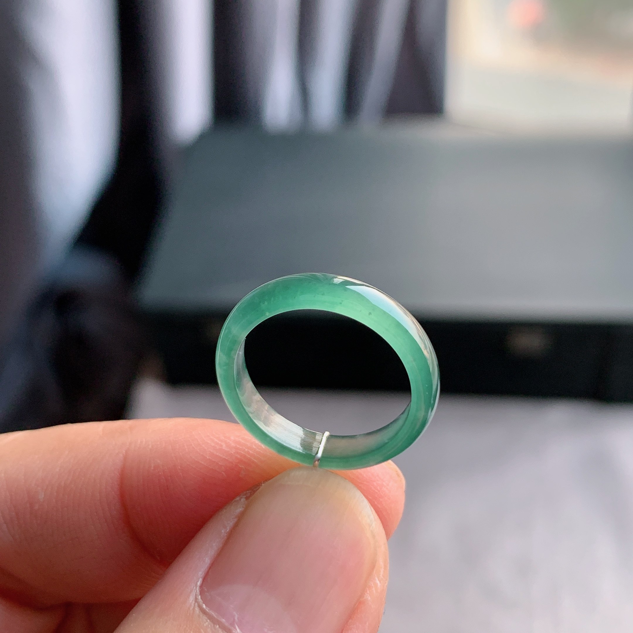 天然A货冰种晴水绿翡翠戒指