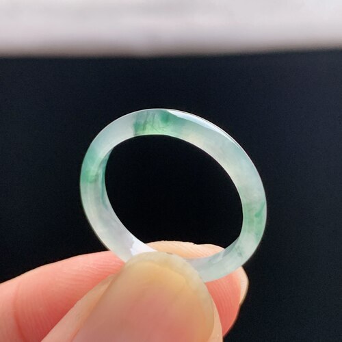 缅甸A货冰糯飘蓝花翡翠素圈戒指