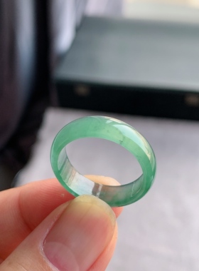 天然A货翡翠 冰种22号湖水绿男女戒指指环素圈戒圈尾戒XLD3