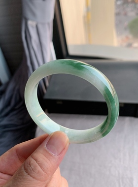 缅甸天然A货翡翠 57圈口半山水正圈100808手镯玉镯L16