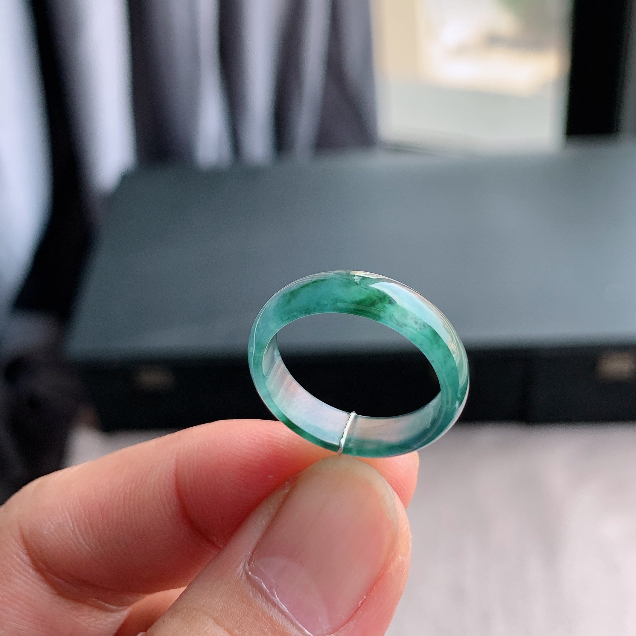 天然A货冰种翡翠飘花戒指