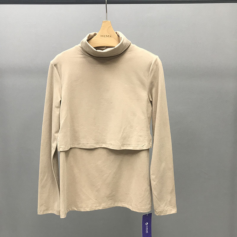 출산 색상 출산 바닥 탑 하이 칼라 가을 겨울 스타일 YWS193122-B 가로 슬릿 수유복이 있는 다목적 바닥 탑