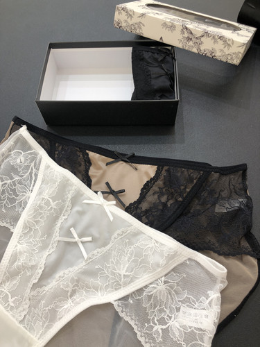 2025蕾丝内裤新款缎面性感蝴蝶结拼接柔软网纱女士中腰纯棉档透气