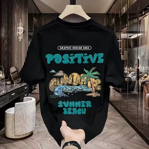 Летняя хлопковая футболка с коротким рукавом, оверсайз