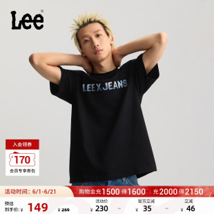 Lee26春夏新品舒适版圆领冰块设计风格Logo印花男短袖T恤休闲潮流