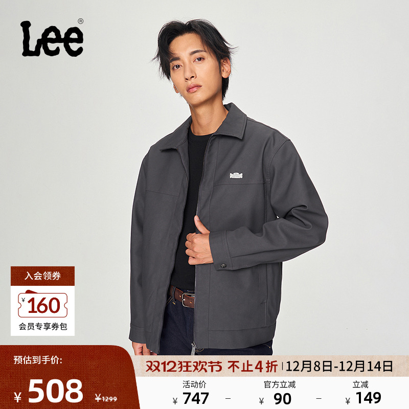 Lee深灰男哑光PU皮长袖夹克外套
