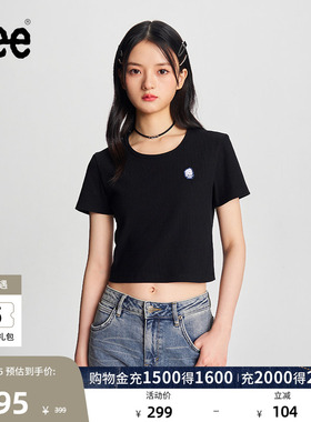 Lee商场同款舒适版短身款黑色女短袖T恤潮LWT008282206