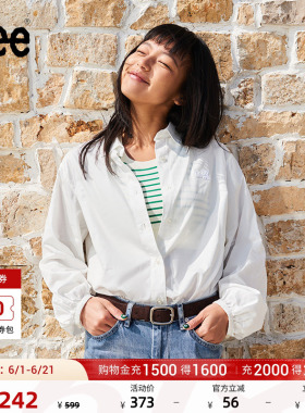 Lee宽松版经典翻领Logo徽标印花天丝白色女长袖衬衫LWT009854207