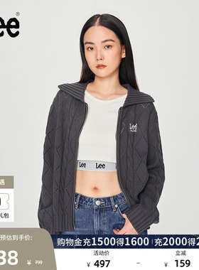 Lee舒适版双拉链绞花纹深灰色女士针织毛衣休闲潮流LWT008923CUB