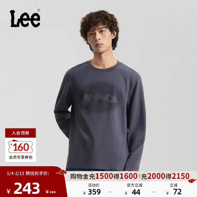 Lee商场同款25秋冬新品舒适版圆领喷雾效果骑行图案男长袖T恤休闲,男装,T恤,淘宝优惠券,粉丝福利购,淘宝优惠卷