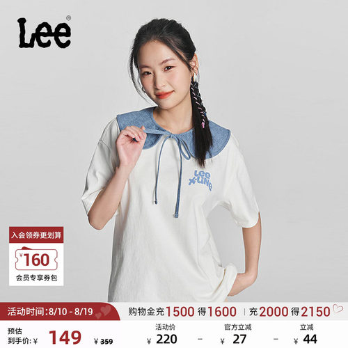 Lee舒适版圆领Logo字母印花图案日常女士短袖T恤休闲潮流LWT008