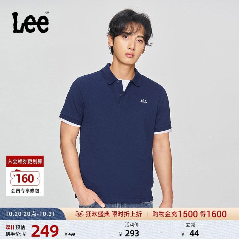 Lee商场同款标准版翻领刺绣Logo男短袖polo衫LMT0104054CJ