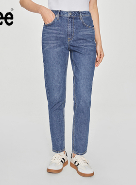 【张凌赫代言】Lee413标准高腰小直脚五袋款中蓝色女牛仔裤A08185