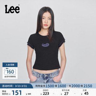 T恤显瘦休闲潮LWT009880207 圆领刺绣Logo设计黑色女短袖 Lee修身 版