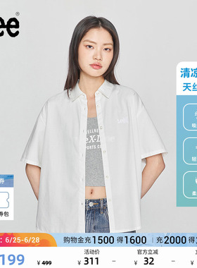 Lee舒适版经典翻领Logo徽标印花天丝白色女短袖衬衫LWT009858207