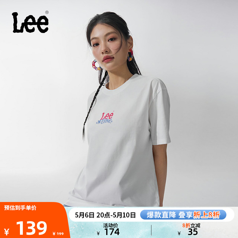 Lee24春夏新品Oversize水滴式Logo印花女短袖T恤休闲LWT0082174LE