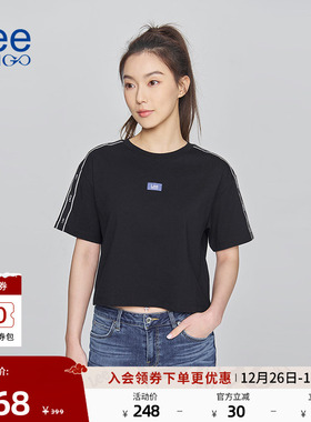 Lee商场同款25新品舒适版圆领短款黑色女短袖T恤休闲LWT0092693RX