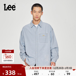 牛仔衬衫 Lee商场同款 刺绣Logo浅蓝色男长袖 舒适版 休闲潮流 25新品