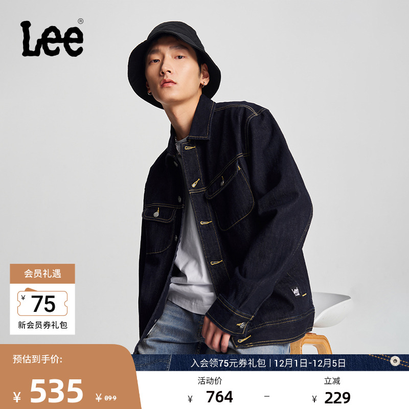 Lee翻领男长袖牛仔夹克外套