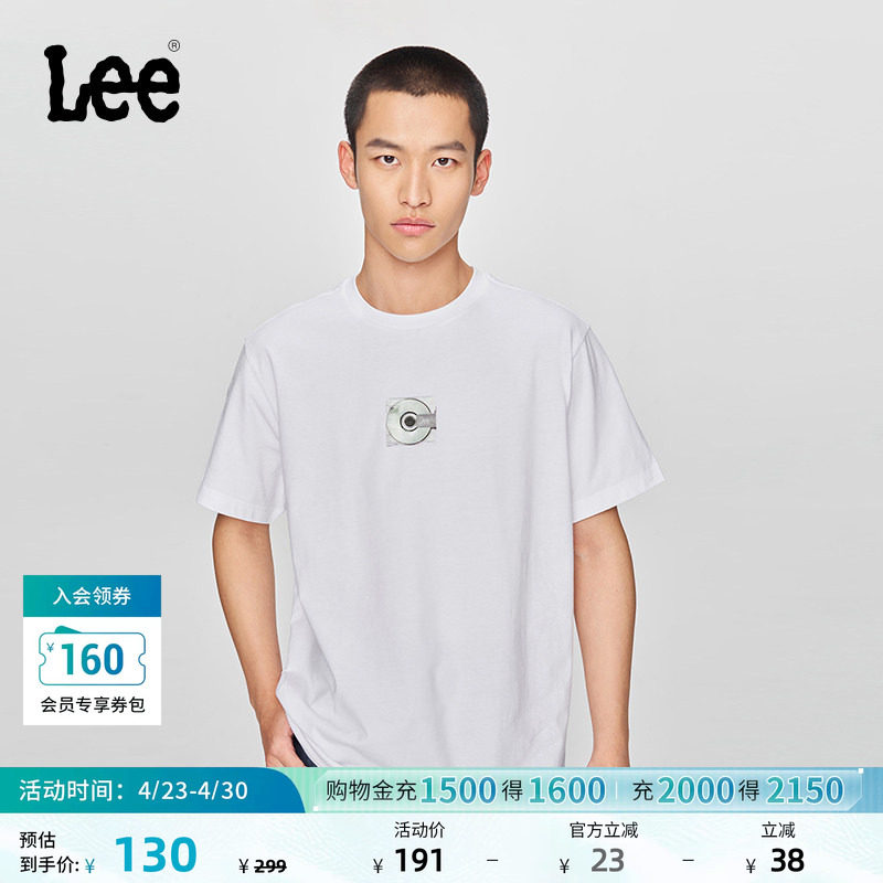 Lee舒适版经典圆领镭射光盘图案印花男短袖T恤休闲潮LMT0098444LE