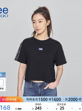 Lee商场同款舒适版经典圆领短款黑色女士短袖T恤休闲LWT0092693RX